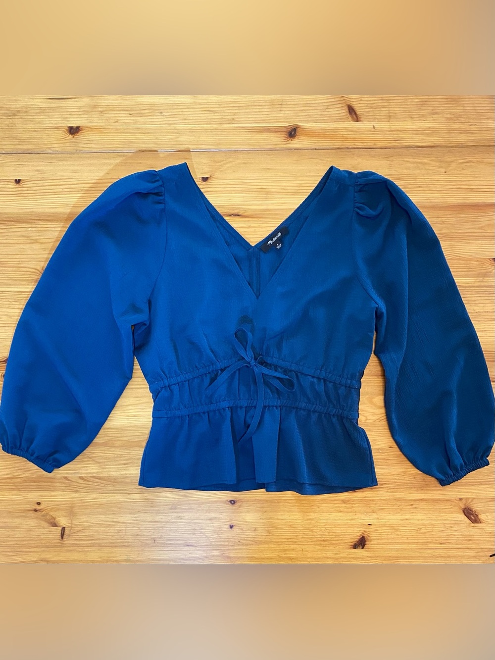 NWOT Madewell Seersucker V-Neck Peplum Renaissance Craftsman Blue Size Small - Picture 8 of 13